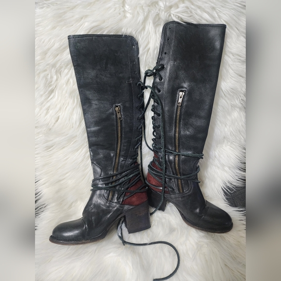 Freebird Coal Black and Red Lace-Up Boots - Picture 2 of 7